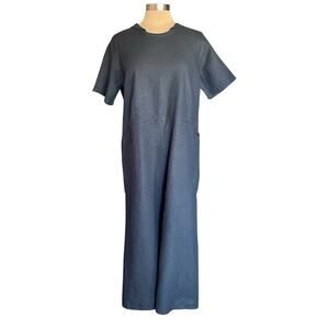 Flax Jeanne Englehart Black 100% Linen Maxi Dress Short Sleeve Minimalist SMALL